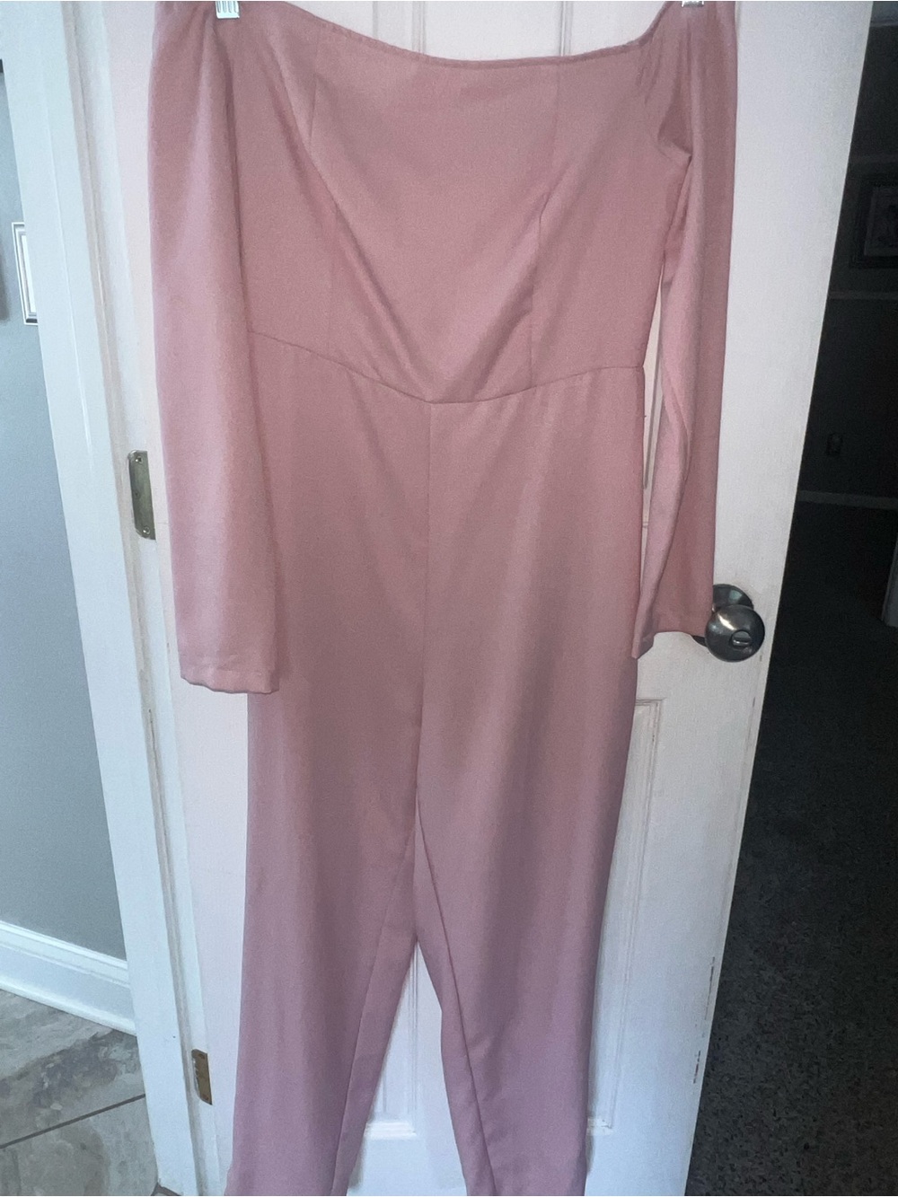 SHEIN Mauve Off-Shoulder Long Sleeve Jumpsuit